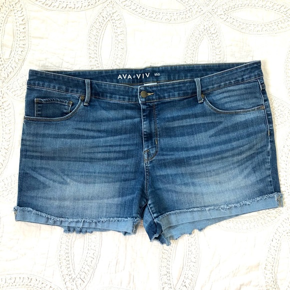 Ava Viv Midi Cut Off Stretch Jean Denim 